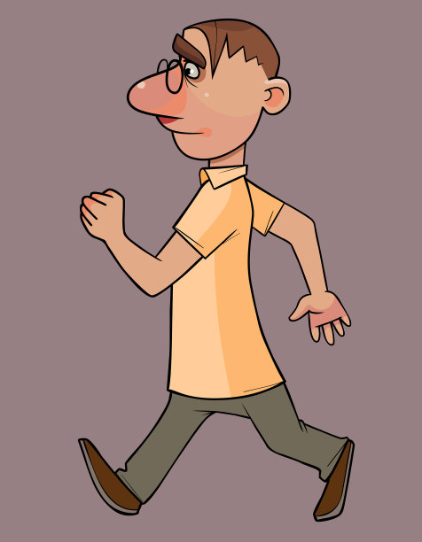 卡通人物戴着眼镜，自信地走得很快图片下载