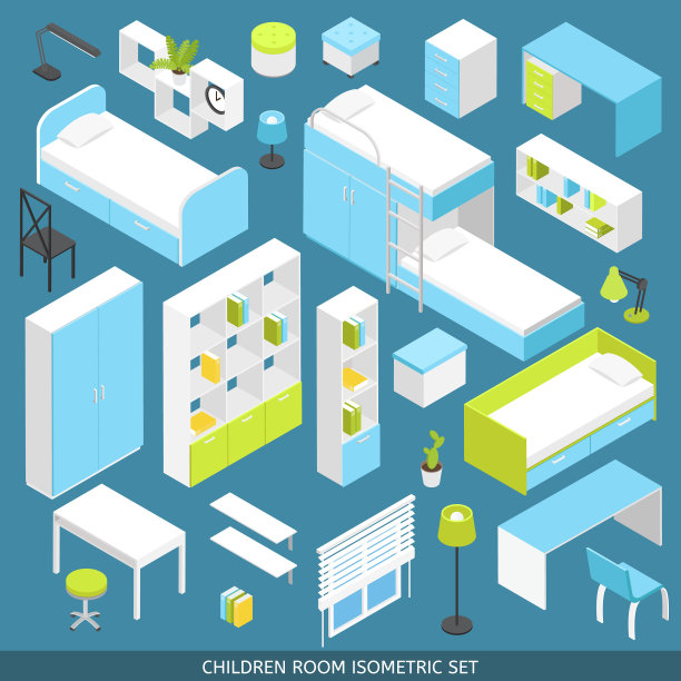 等距儿童房图标设置图片下载
