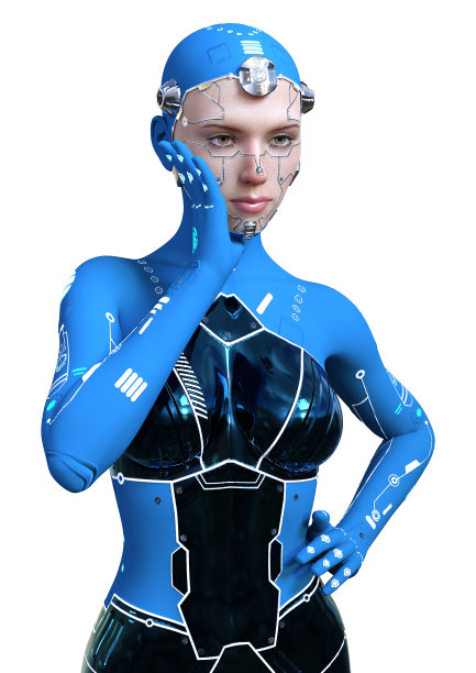 3D插图女性机器人在白色图片下载