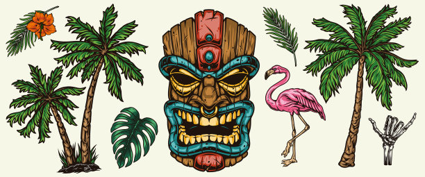 复古彩色冲浪构图图片下载