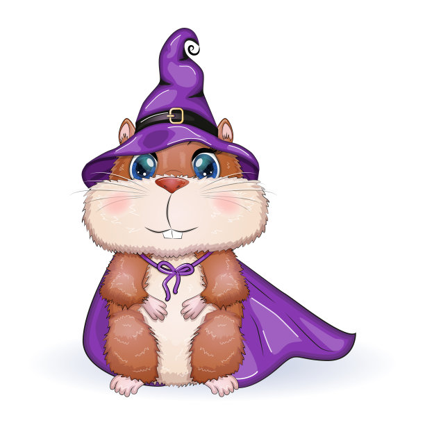 卡通仓鼠戴着紫色的女巫帽图片下载