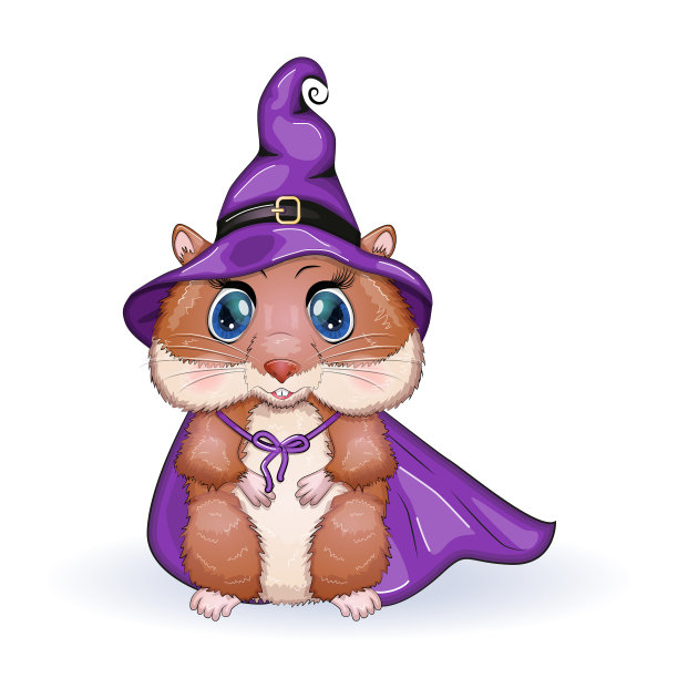卡通仓鼠戴着紫色的女巫帽图片下载