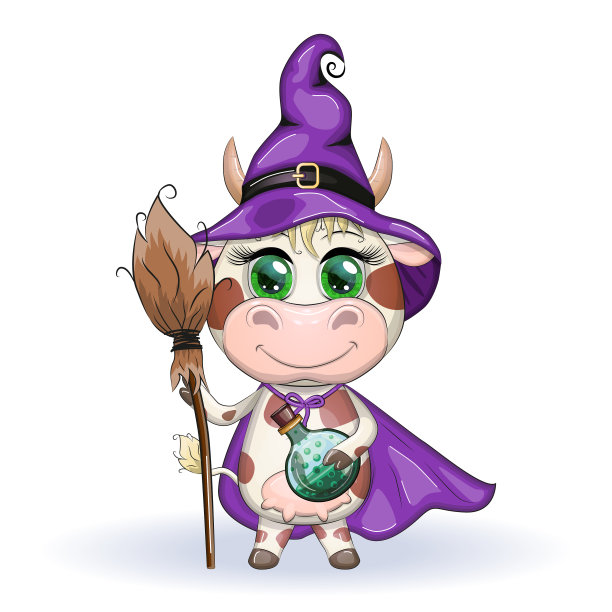 卡通牛用药水和扫帚在一个图片下载