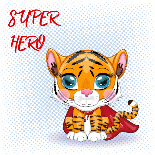 可爱的卡通老虎美丽的眼睛橙色在图片下载