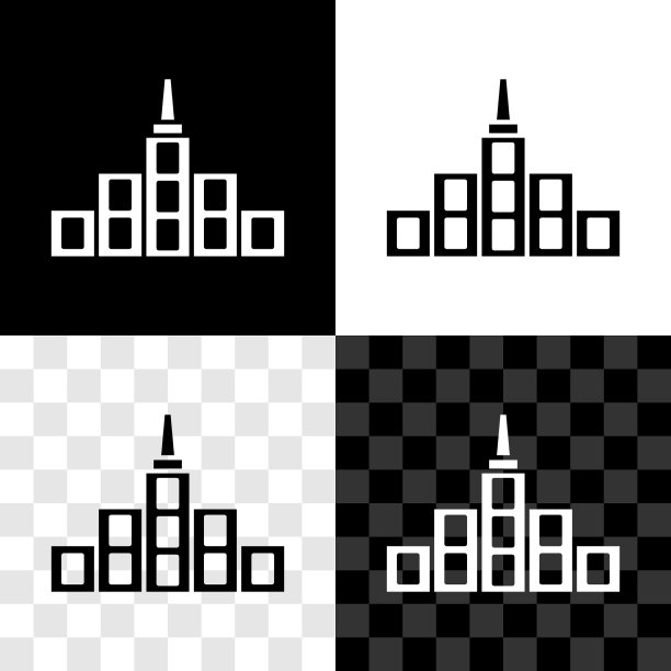 设置城市景观图标孤立在黑色和图片下载