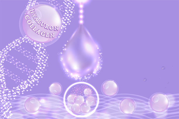 透明质酸皮肤溶液广告，紫色胶原蛋白血清滴与化妆品广告背景准备使用图片下载