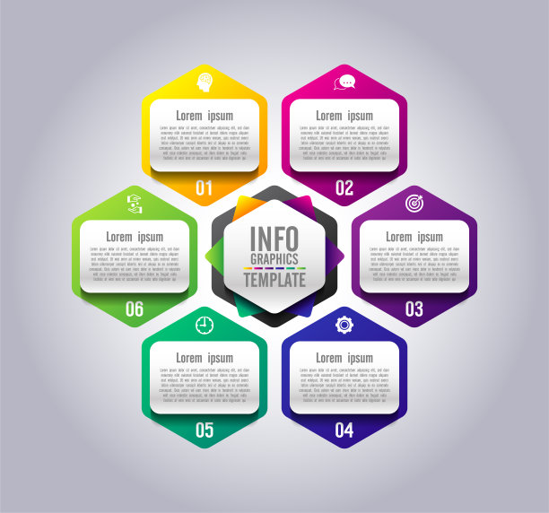 演示业务信息图模板彩色有6个步骤图片下载