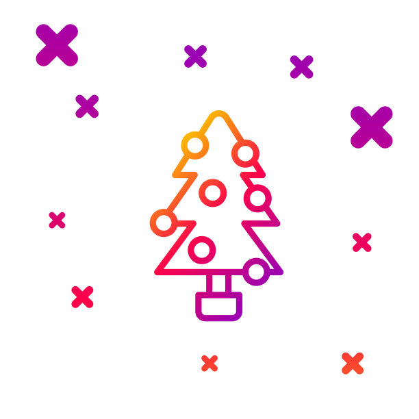 彩色线圣诞树与装饰图标图片下载