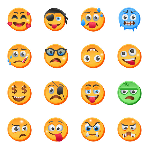 一套表情符号和表情符号平面图标图片下载