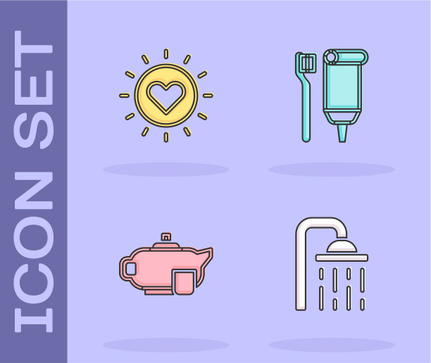 设置淋浴喷头太阳茶壶与杯和图片下载