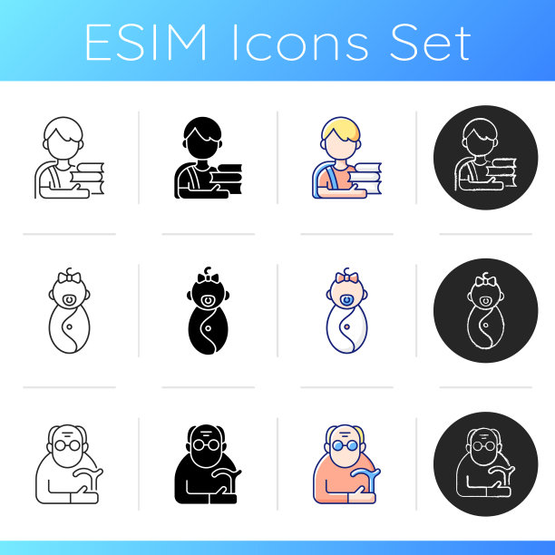 老化过程图标集图片下载