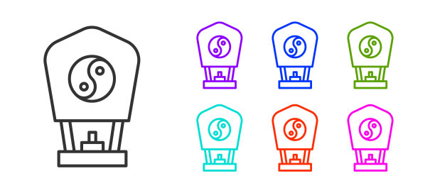 黑色线条中式纸灯笼图标，白色背景。矢量图图片下载