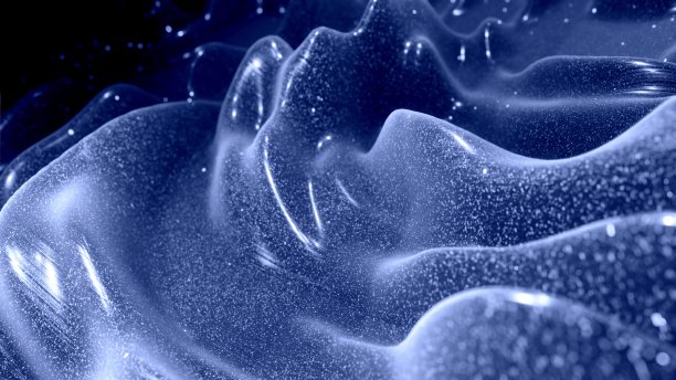 3 d渲染。时尚的节日黑色bg。梦幻抽象的背景，波浪在光滑的表面上像景观由液体蓝色蜡与闪光。美丽柔和的背景图片下载