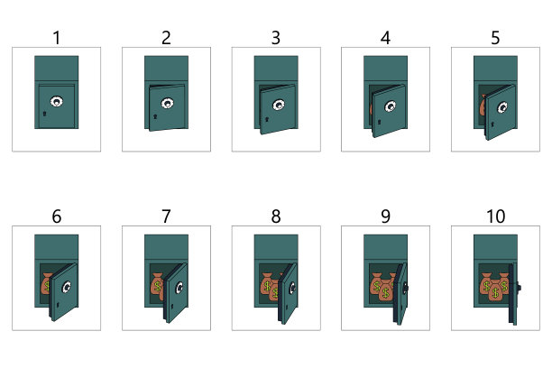 动画中的绿色保险箱里装着钱。图片下载