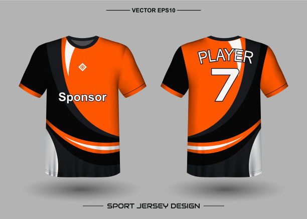 t恤运动矢量设计模板，足球俱乐部的足球球衣模型。前后视图一致。服装男性成人图片下载
