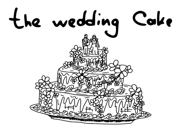 有蛋奶酥和杏仁软糖小雕像的婚礼蛋糕图片下载