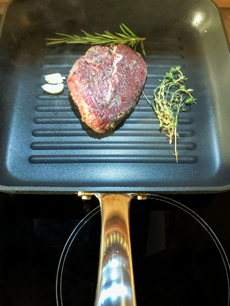 平底锅里的牛排图片下载