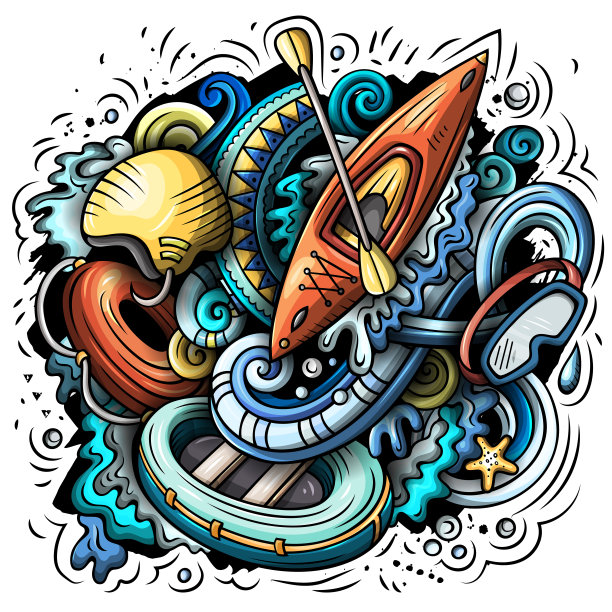 夏季体育卡通涂鸦插画。有趣的艺术设计。图片下载