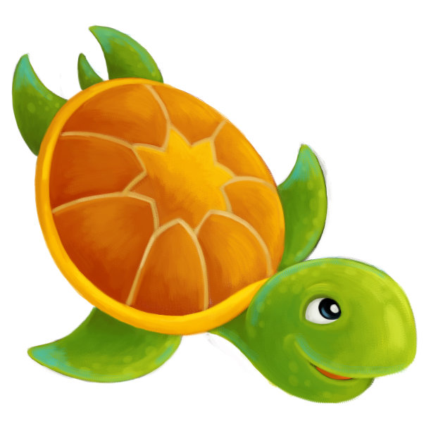海龟在白色背景上游泳的卡通场景图片下载