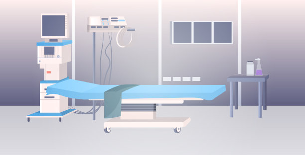 现代临床强化治疗室空无一人，病房内横置图片下载