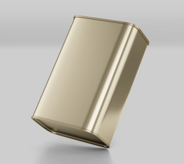 矩形橄榄油锡罐模型，金色液体容器，3d渲染孤立在光背景图片下载