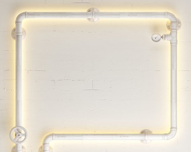 背景白墙阁楼蒸汽朋克灯从管道图片下载