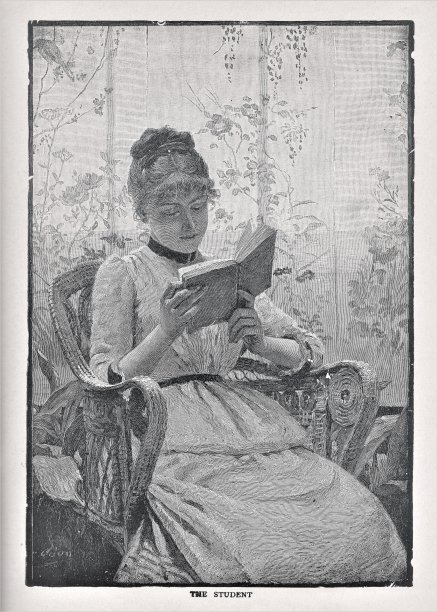 女人读书，古董图片下载