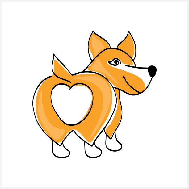 涂鸦柯基狗孤立的白色卡通图片下载