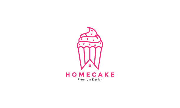 粉线艺术蛋糕与家居标志设计图标图片下载