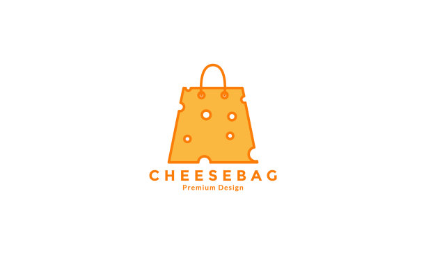 奶酪标志与购物袋设计图标符号图片下载
