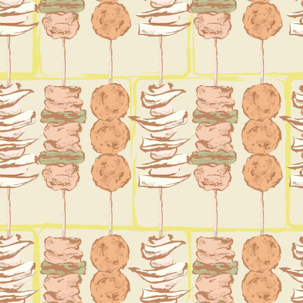 无缝模式的烤鸡串。着色。图片下载