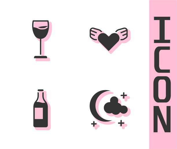 月亮和星星，葡萄酒瓶和心图片下载