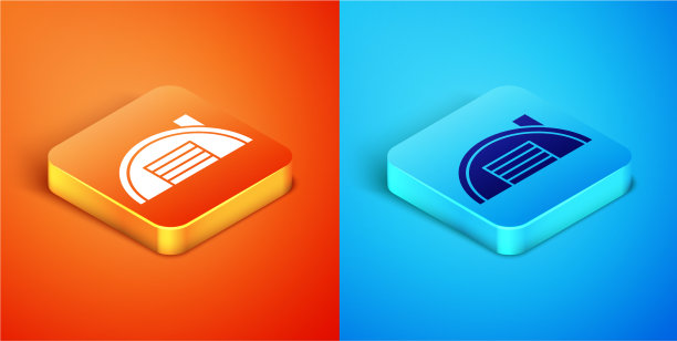 等距仓库图标隔离在橙色和图片下载