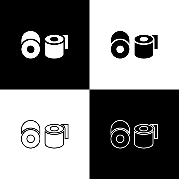 设置厕纸卷图标隔离在黑色和图片下载