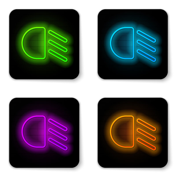 发光的霓虹灯线远光灯图标隔离在白色图片下载