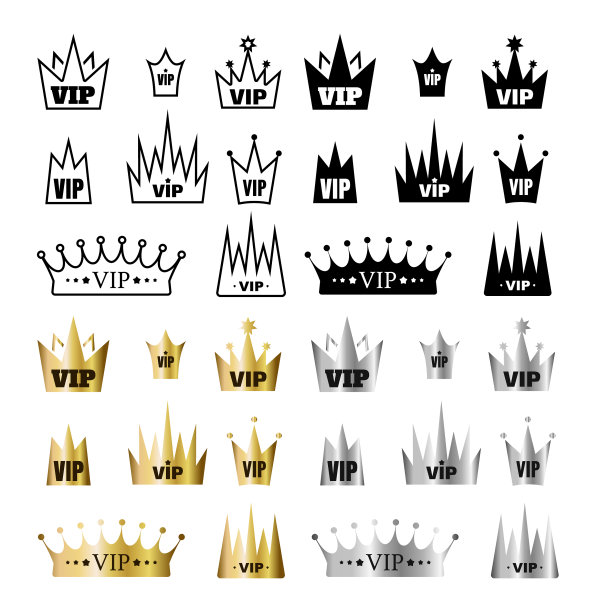 带皇冠的VIP图标高级logo套装图片下载