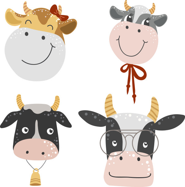 孤立的面孔，白色背景上滑稽的奶牛图片下载