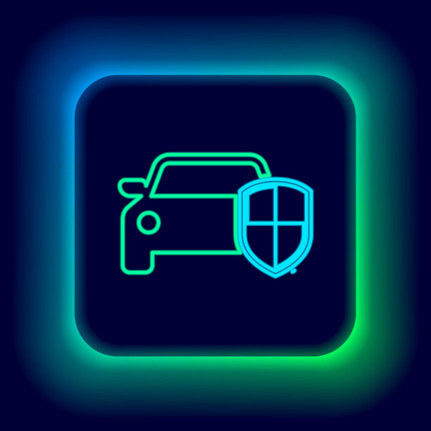 发光的霓虹线汽车保护或保险图标图片下载