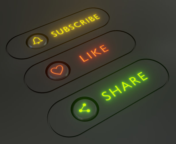 订阅Like分享3d发光按钮图片下载