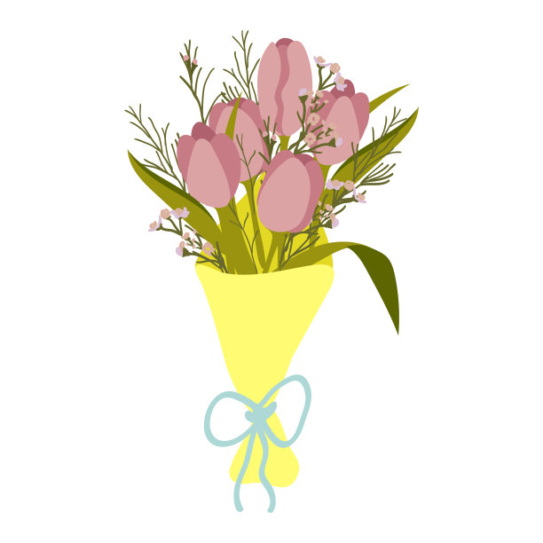 黄色工艺品上精致的粉红色郁金香花束图片下载