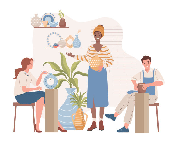 教人们上陶艺课的女人图片下载