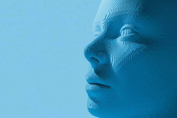 像素化的人类3D头部。人工智能的概念。图片下载