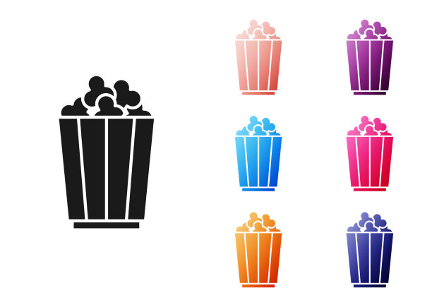 黑爆米花在纸板箱图标孤立上图片下载