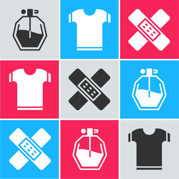 设置香水t恤和交叉绷带石膏图片下载