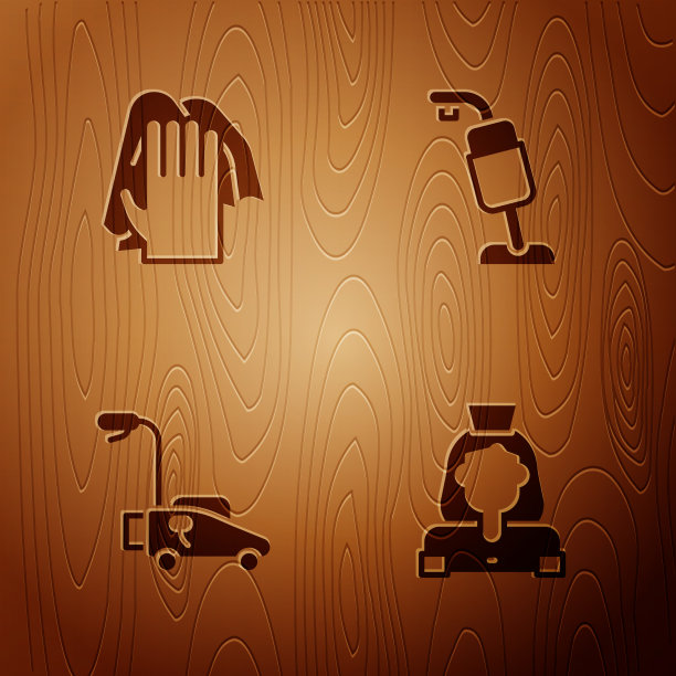 设置清洁女工服务割草机和吸尘器图片下载