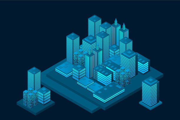 具有智能摩天大楼的等距未来城市图片下载