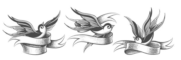 飞燕与丝带纹身元素设置图片下载