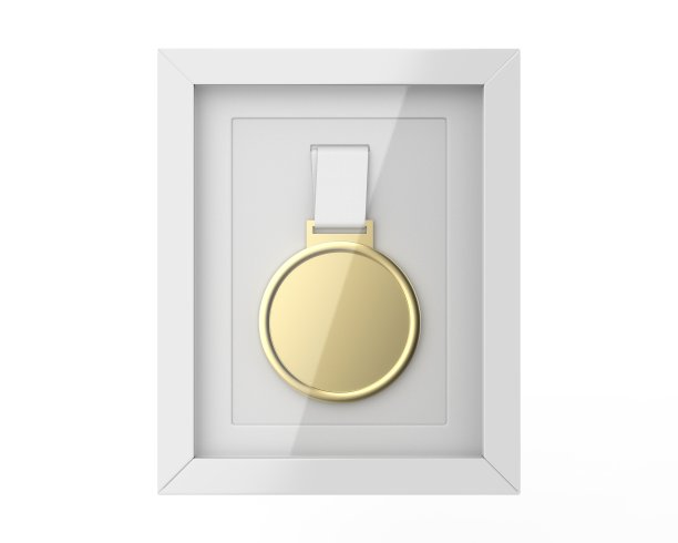 单奖章显示阴影盒的模拟模板，3d渲染插图。图片下载