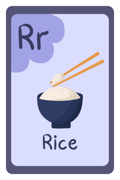 丰富多彩的ABC教育闪念卡字母r - rice图片下载