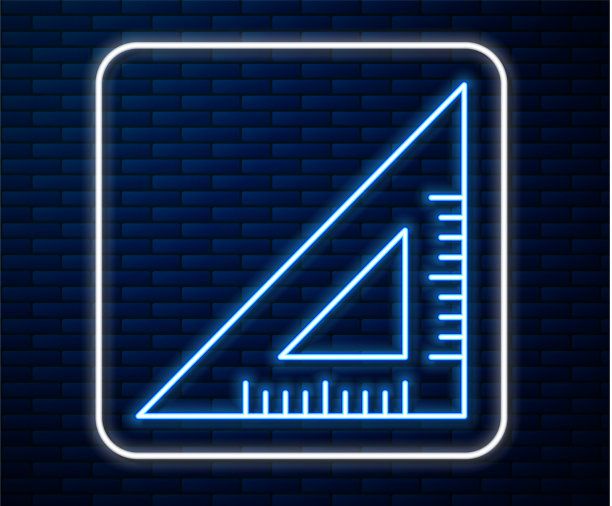 发光氖气线三角形标尺图标孤立图片下载